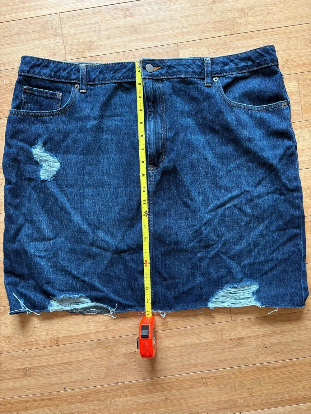 Time and Tru Distressed Dark Blue Denim Mini Skirt